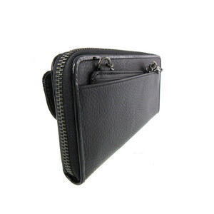 Burberry long Label round Blue Wallet zipper wallet black